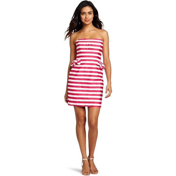 Lilly Pulitzer Maybell Azalea Pink Swizzle Stripe Strapless Peplum Dress Size 2 - Picture 2 of 9